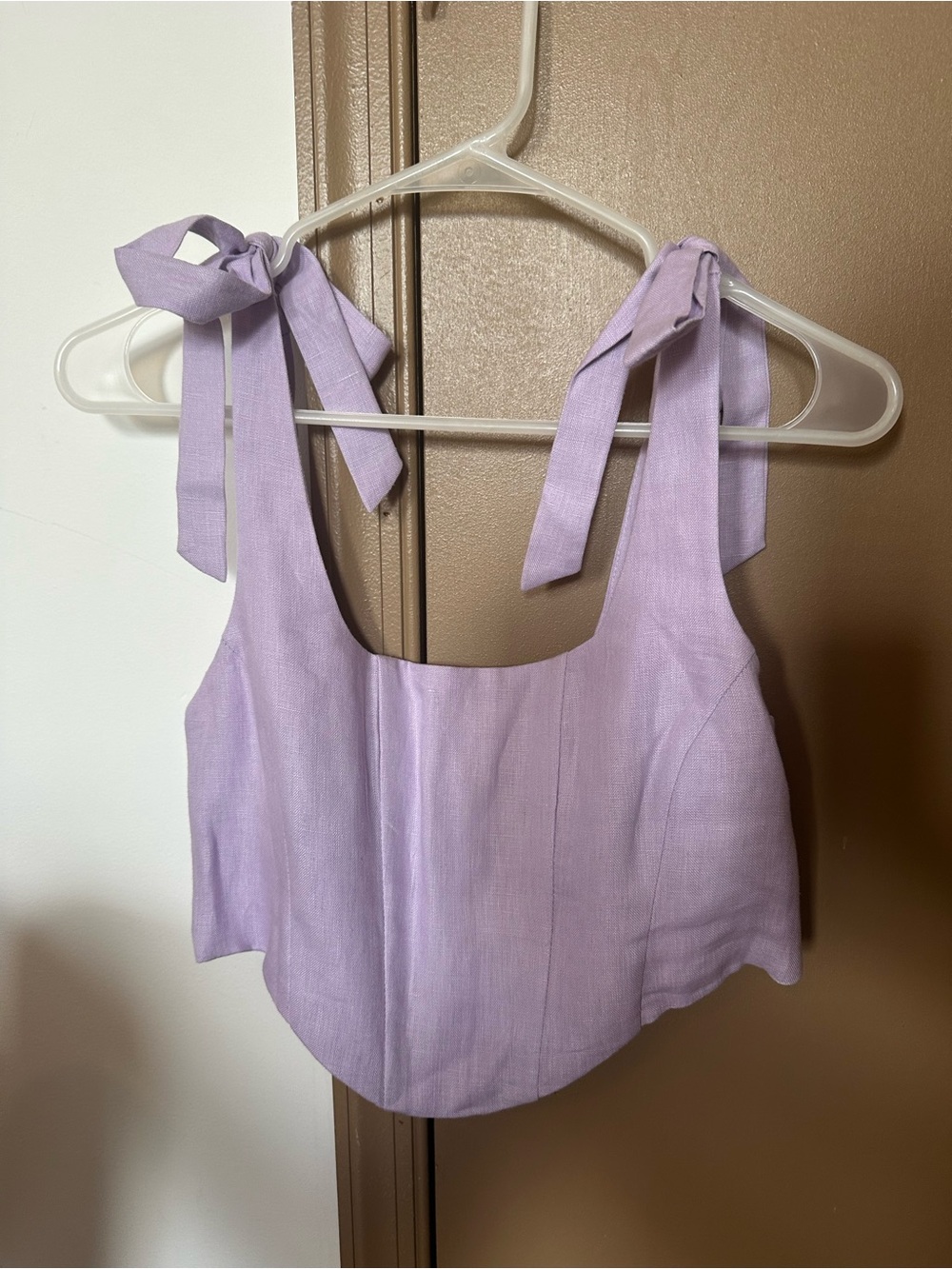 Farm Rio lilac corset top 100% linen NWOT
